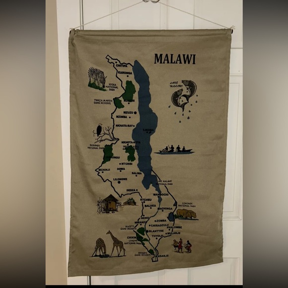 Other - ❄️ Map of Malawi, Africa Cloth Wall Art Hanging. Excellent Condition